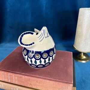 Polish Pottery Mouse Bank 4.5” Dots Blue Green Red